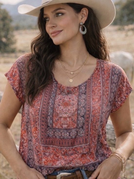 Lucky Brand Tops - Lucky Brand- Women’s Red Boho Blouse Size Medium